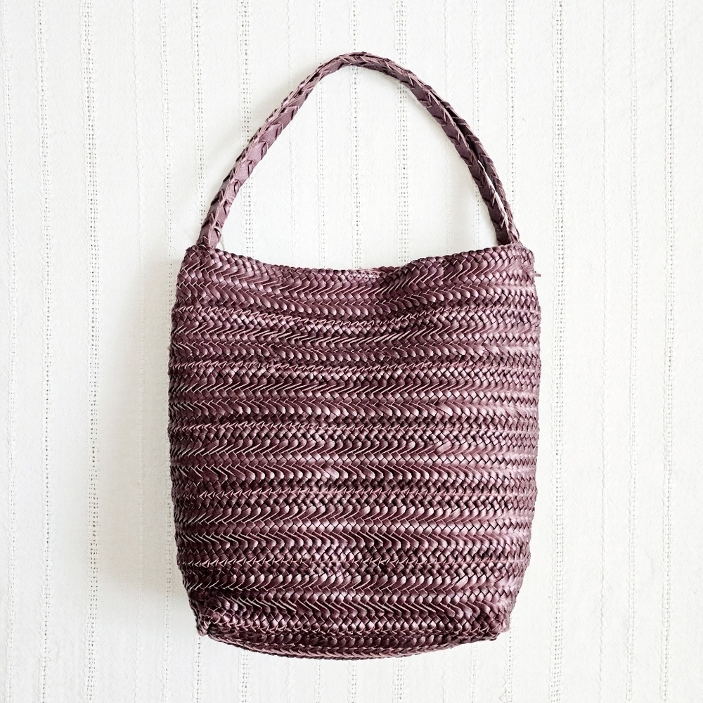 Handcrafted In India Braided Woven Leather Tote Bag Shoulder Purse Purple NWT - Picture 8 of 14